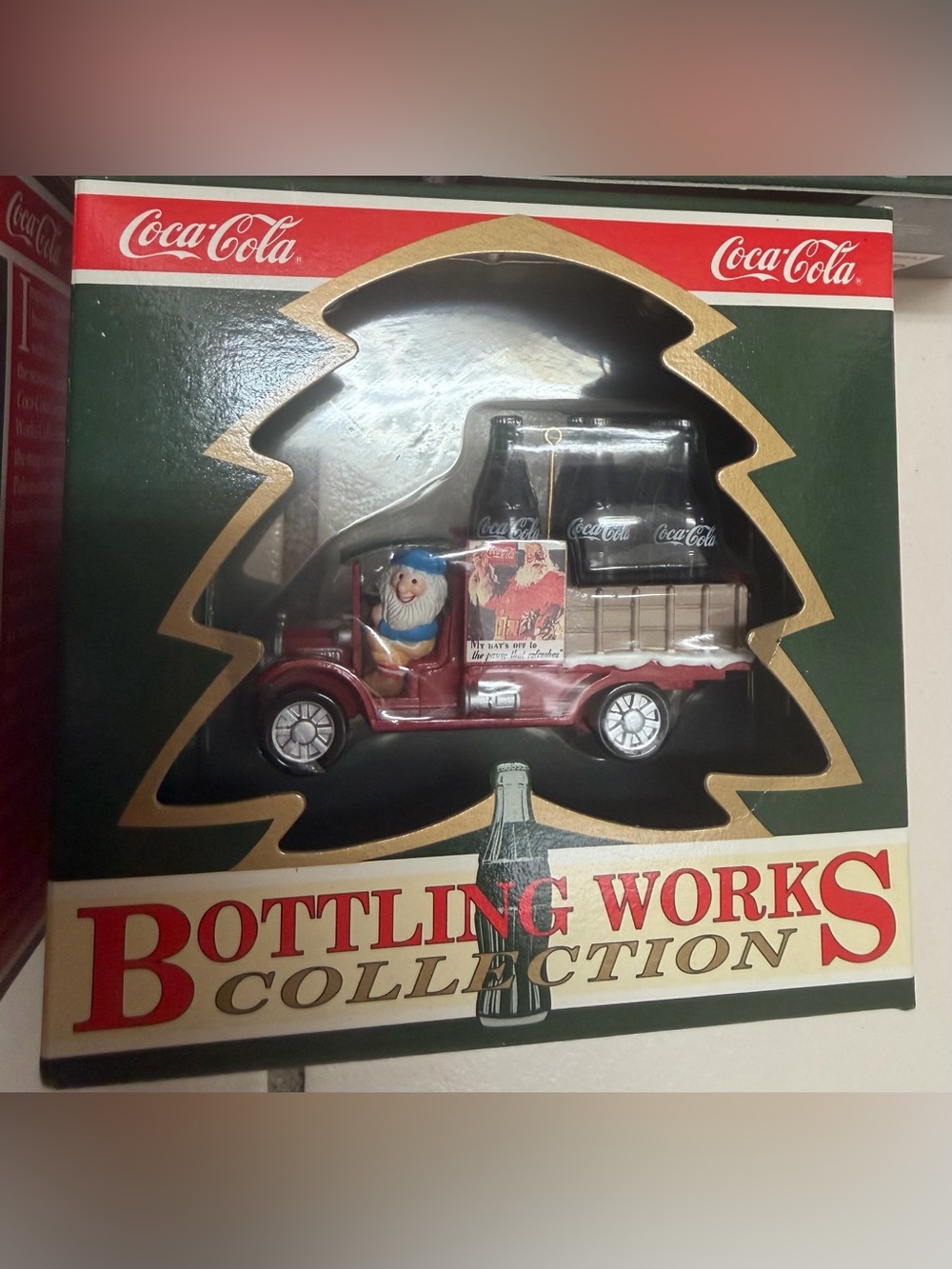 Vintage Coca-Cola bottling Elf in Red Truck with Bottles Ornament Christmas 90s